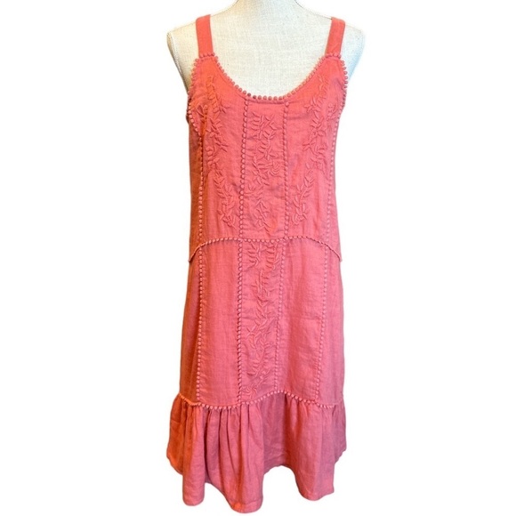 NWT-Magaschoni Tonal Embroidered Linen Shift dress - in terracotta - size S - Picture 2 of 6